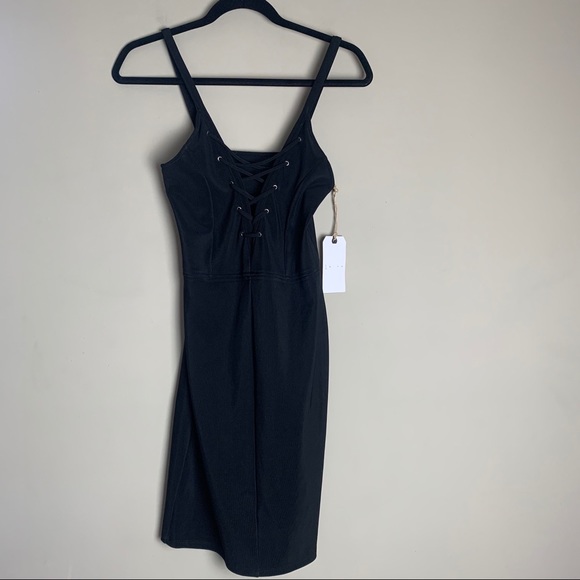 NWT Black Leith Noir Lace Up Bodycon Dress - Picture 4 of 14